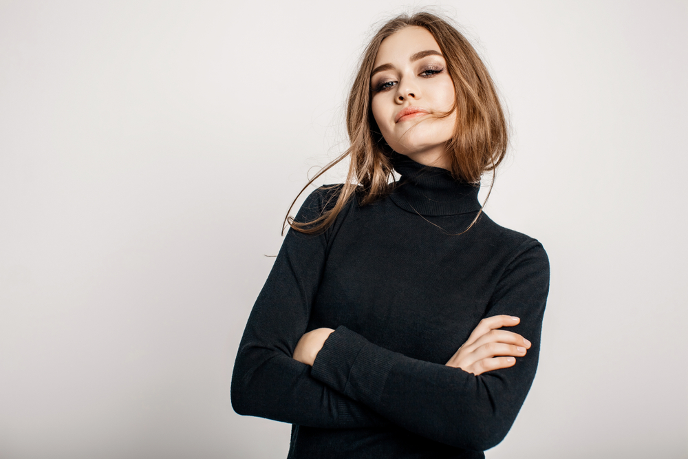 Portrait,Of,A,Beautiful,Girl,In,A,Black,Turtleneck,With