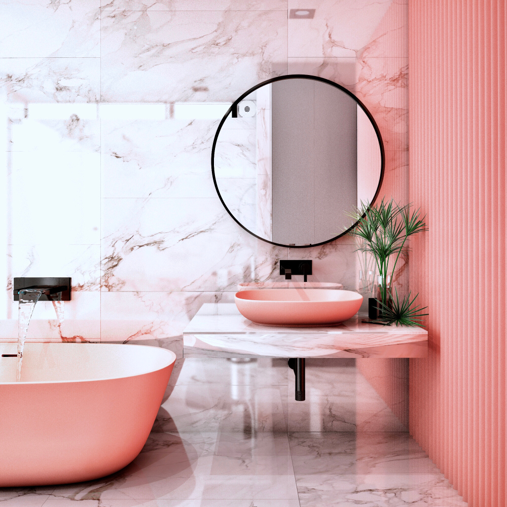 Modern,Bathroom,Interior,Design,coral,Living,Trend,Design,2019,,3d,Rendering