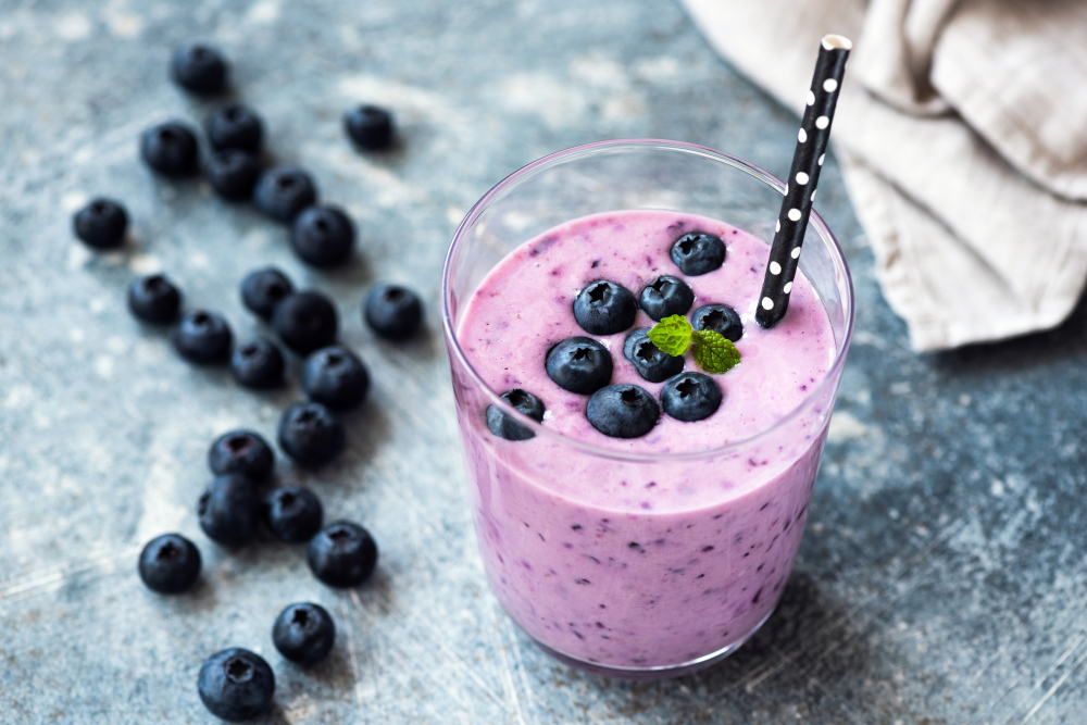 Tasty,Blueberry,Smoothie,In,Glass.,Healthy,Refreshing,Drink,,Vegan,And