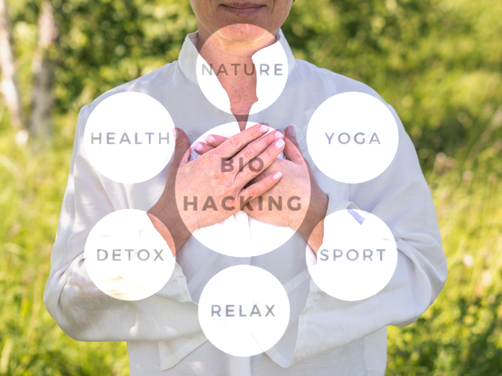 Women's,Hands,On,Heart,In,Meditating.,Mature,Woman.,Biohacking,,Yoga,