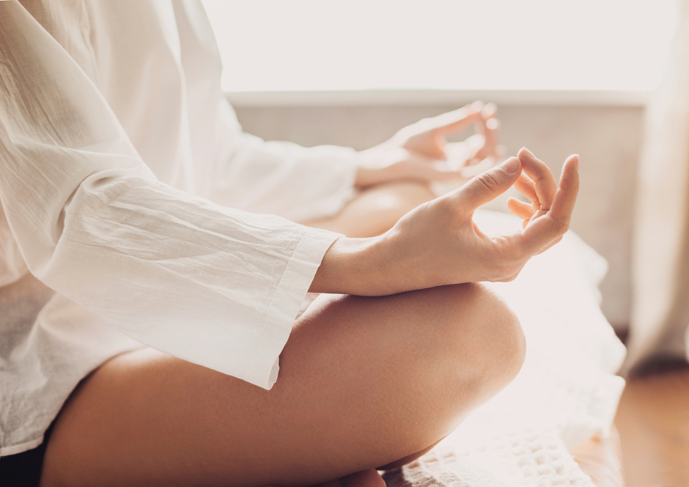 Young,Woman,Meditating,At,Home.,Beautiful,Fit,Girl,Doing,Exercises,