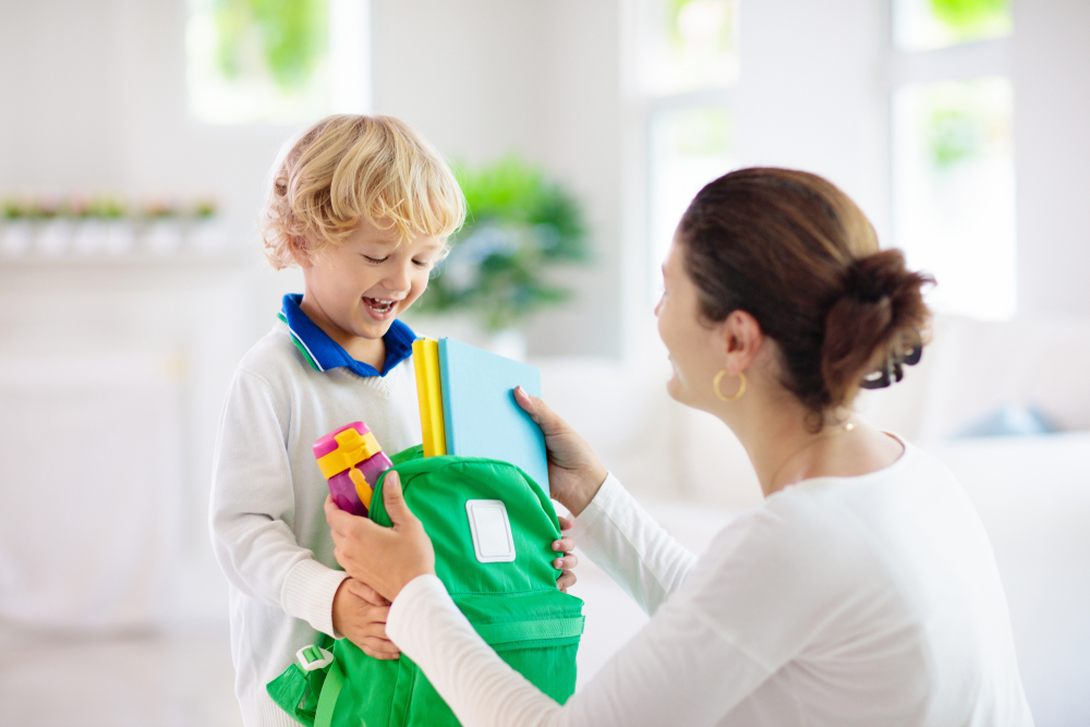 Child,Going,Back,To,School.,Mother,And,Kid,Getting,Ready