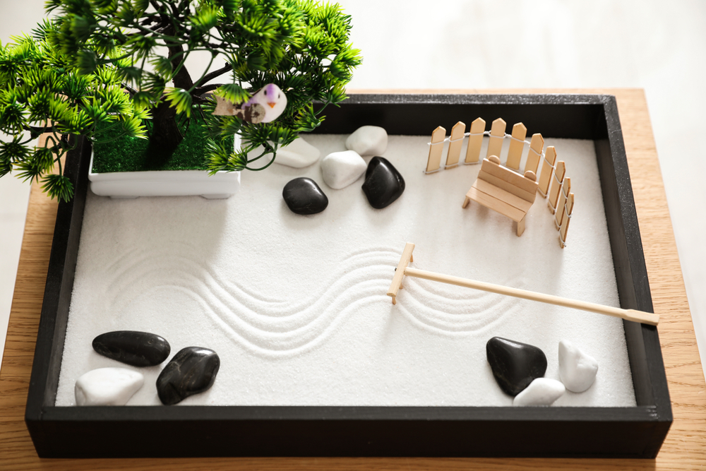 Beautiful,Miniature,Zen,Garden,On,Wooden,Table