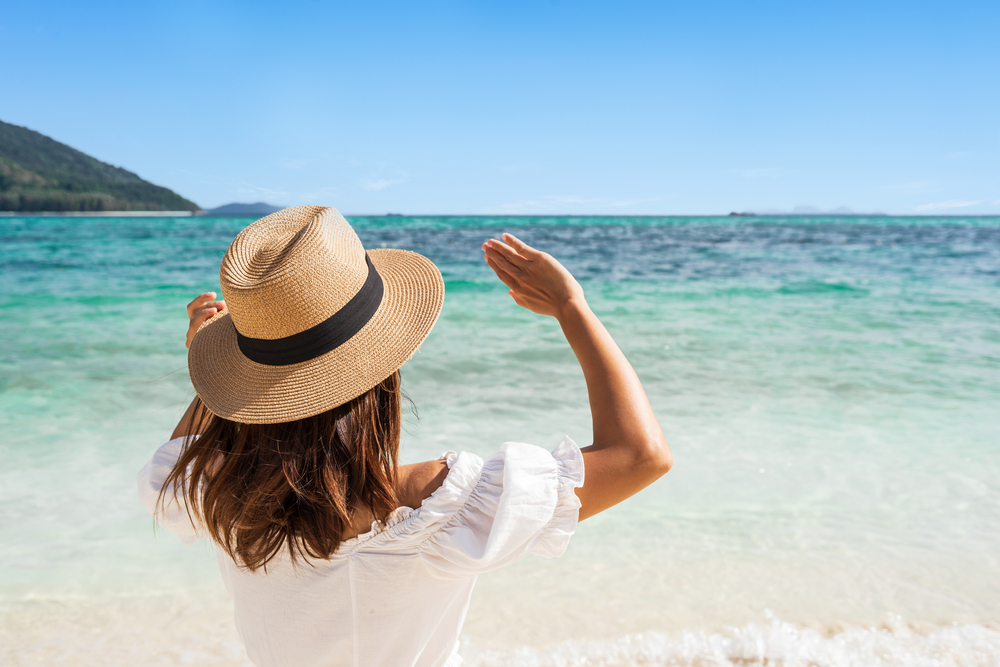 Young,Woman,Traveler,Wearing,Sunglasses,Covering,Face,By,Hand,To