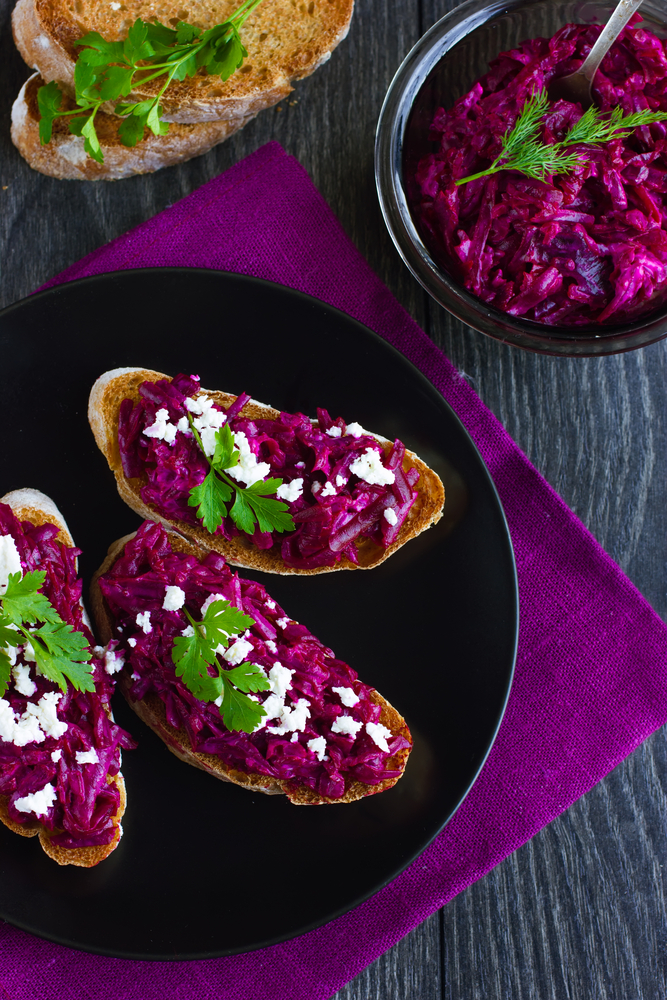Bruschetta,With,Beetroot,And,Feta,,Top,View