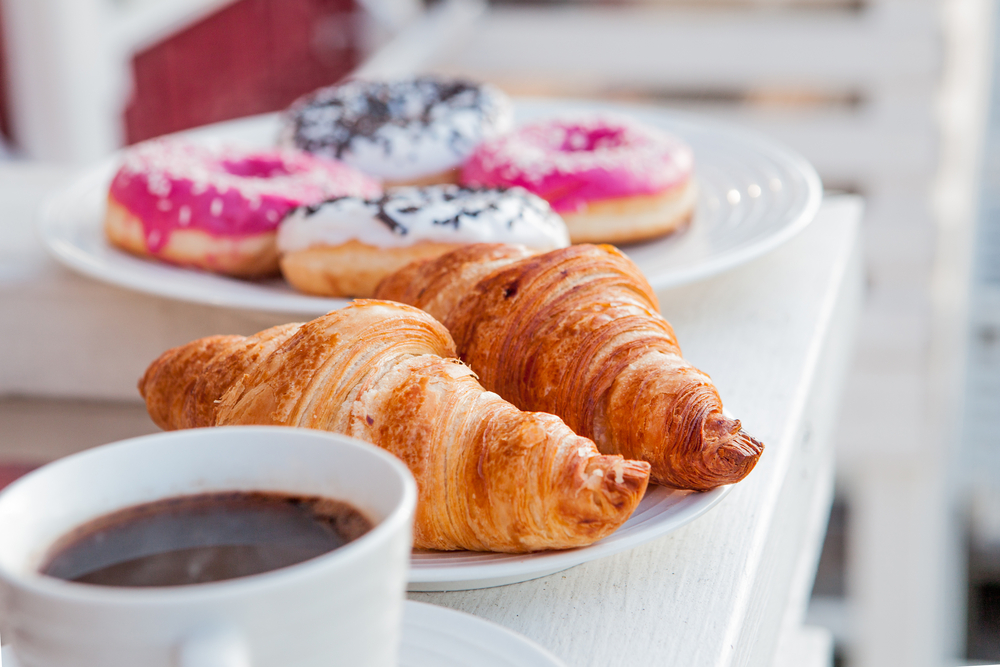 Breakfast.,Croissants,,Donuts,And,Coffee.,Flavored,Coffee.,Italian,Breakfast.,Tasty