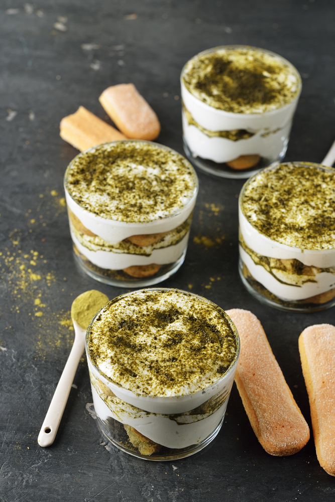 Tiramisu,With,Matcha,Green,Tea,On,A,Gray,Background