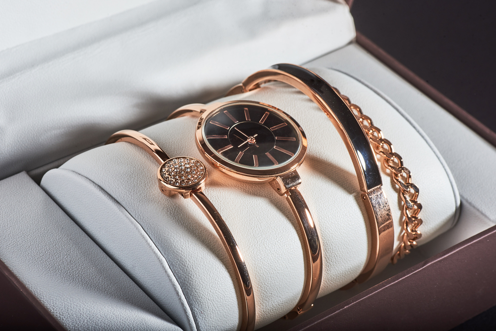 Golden,Women's,Wrist,Watch,On,A,White,Background.