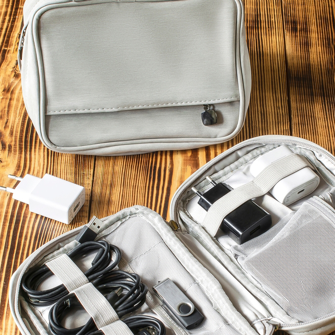 Gray,Bag,,Charger,Handbag,,Cables,,Flesh,Driver,,Power,Bank,Organizer