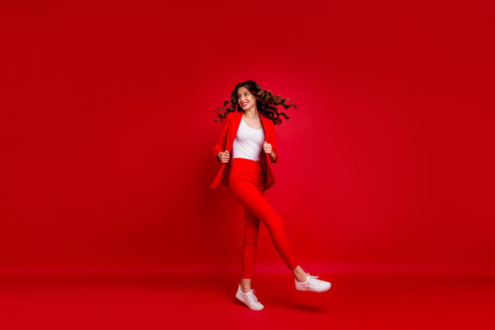 Full,Size,Photo,Of,Fancy,Girl,Touching,Her,Modern,Jacket