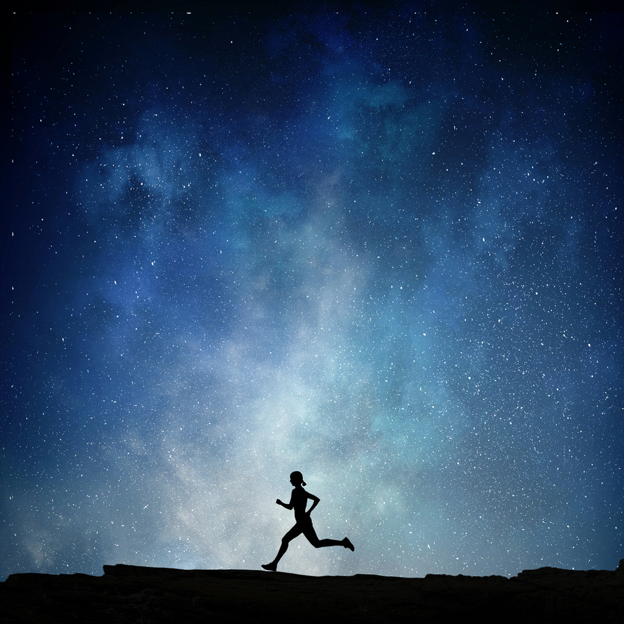 Jogger,Running,At,Night,.,Mixed,Media