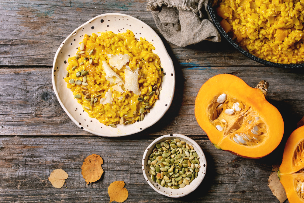 Traditional,Vegetarian,Pumpkin,Risotto,Italian,Dish,In,Ceramic,Plate,Over