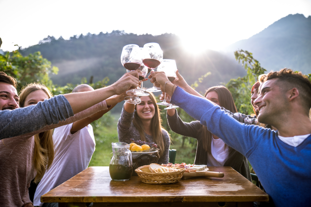Group,Of,Friends,At,Restaurant,Outdoors,-,People,Having,Dinner