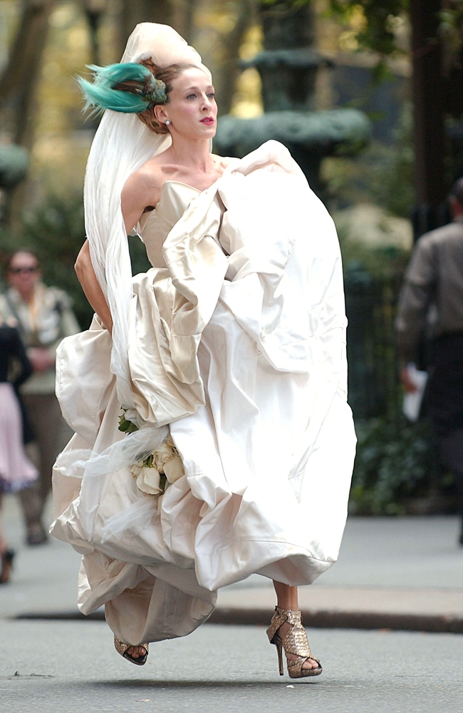 Sarah,Jessica,Parker,,Wearing,A,Vivienne,Westwood,Gown,,On,Location