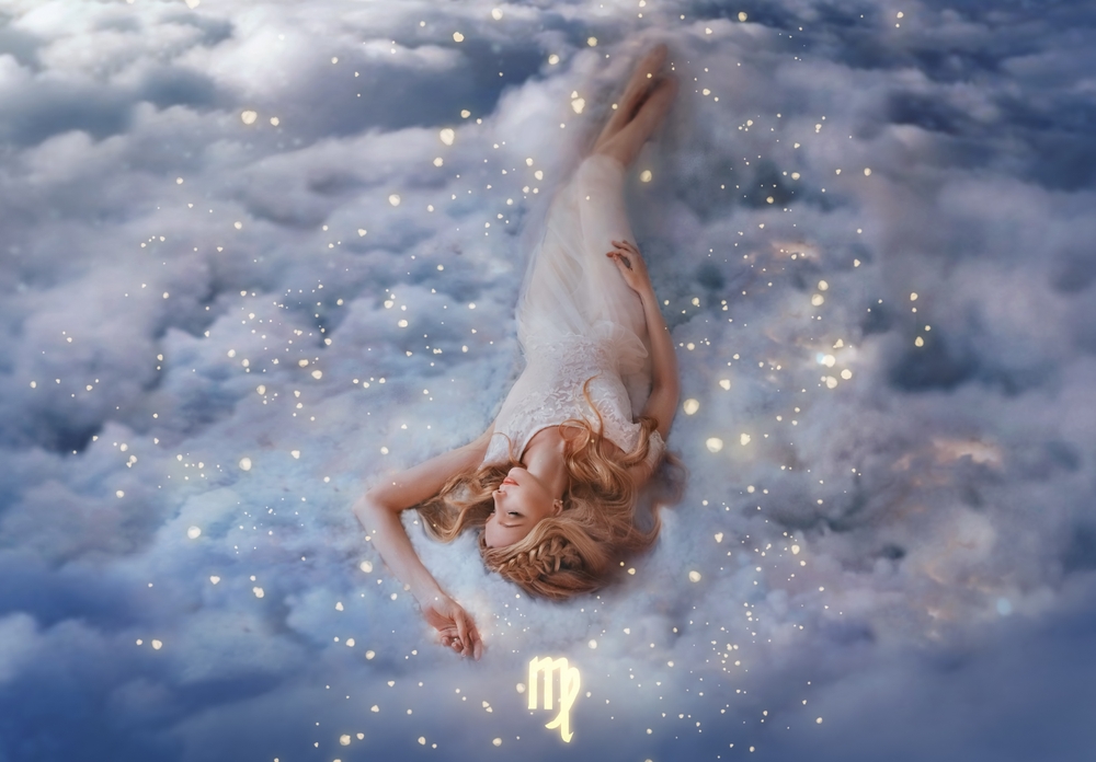 Fantasy,Woman,Holy,Goddess,Lies,Dreaming,On,White,Clouds,,Girl