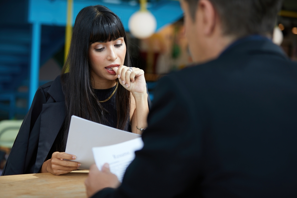 Stressed,Young,Woman,Applicant,Feeling,Nervous,And,Hands,On,Mouth