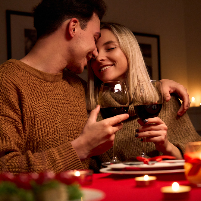 Happy,Young,Couple,In,Love,Hugging,Holding,Glasses,,Drinking,Wine,