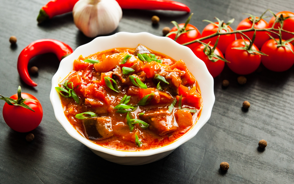 Goulash.,Vegetable,Rague,With,Eggplant,,Pepper,,Tomato,And,Carrot,In