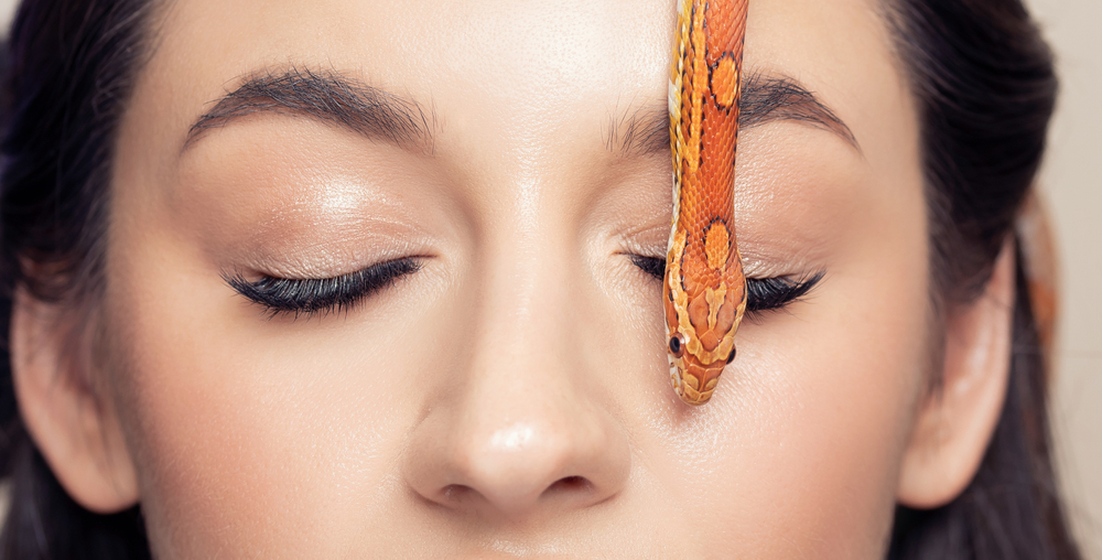 Eyelash,Extension,Concept,Banner.,Face,Of,Young,Woman,With,Snake,