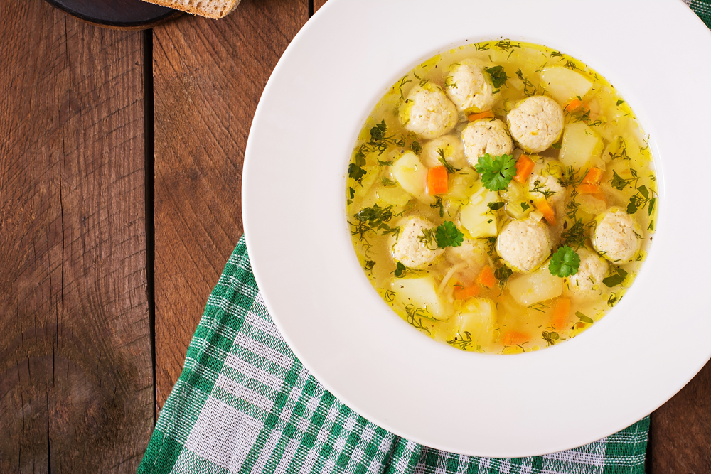 Dietary,Soup,With,Chicken,Meatballs,And,Stalks,Of,Celery.,Top