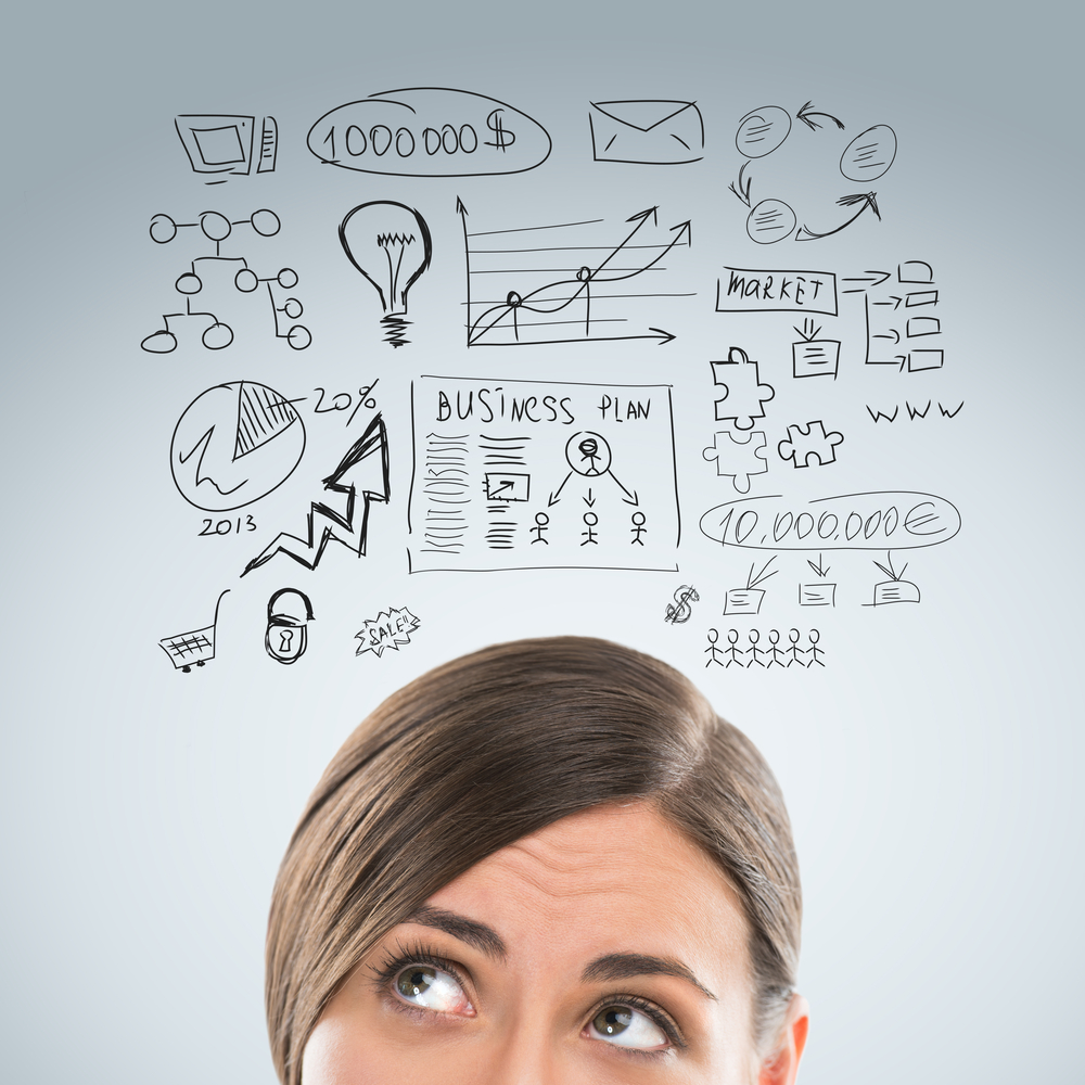 Young,Business,Woman,Thinking,Of,Her,Plans,Closeup,Face,Portrait