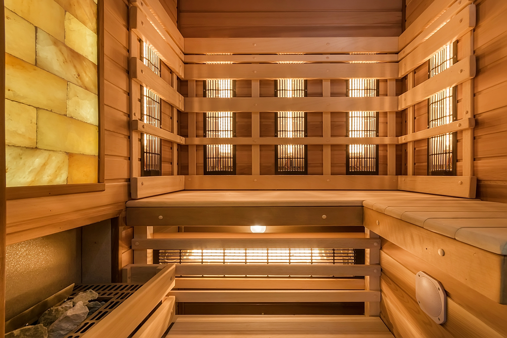 Interior,Of,Small,Wooden,Finnish,Sauna,With,Electric,Heater,And