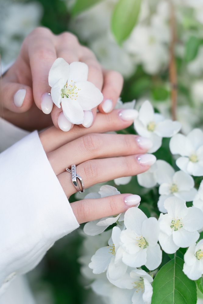 Selective,Focus,Of,Hand,Holding,White,Elegant,Romantic,Blooming,Flowers