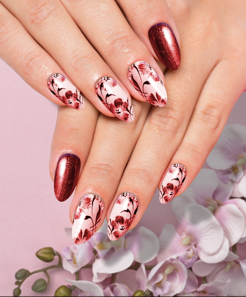 Female,Hand,With,Red,Nail,Design.,Red,Nail,Polish,Manicure.