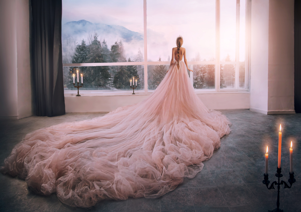 Artistic,Processing,Fantasy,Girl,Princess,In,Pink,Dress,Stands,In