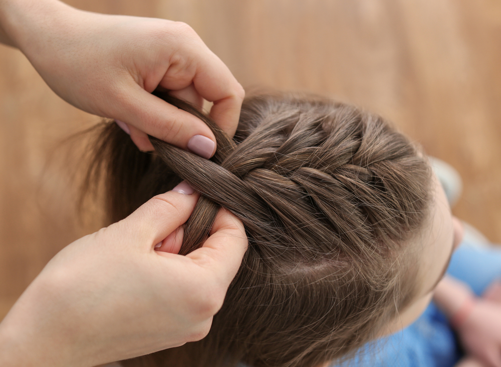 Hairdresser,Making,Braid,Hairstyle,To,Young,Beautiful,Woman,,Closeup