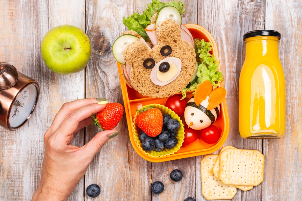 Kids,Lunch,Box,With,Funny,Bear,Sandwich,And,Boiled,Egg