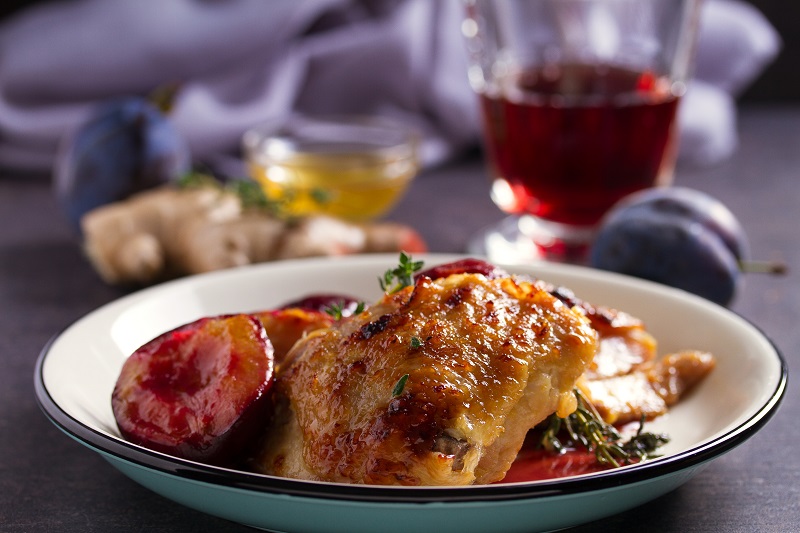 Chicken,Thighs,And,Plums,In,Ginger,,Honey,And,Red,Wine