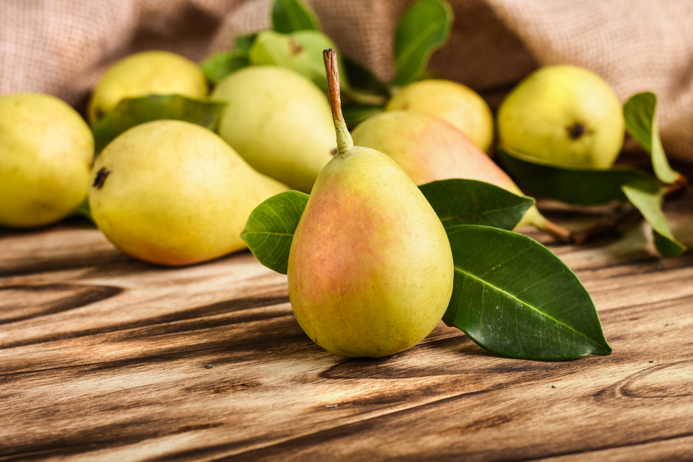 Fresh,Ripe,Organic,Pears,On,Rustic,Wooden,Table