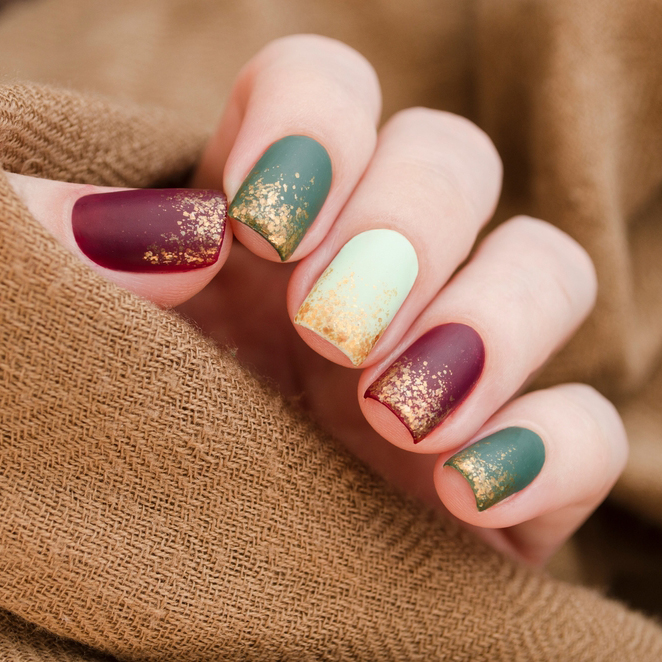 Beautiful,Matte,Muted,Color,Nails,Close-up,,Glittery,Nail,Art,Manicure.