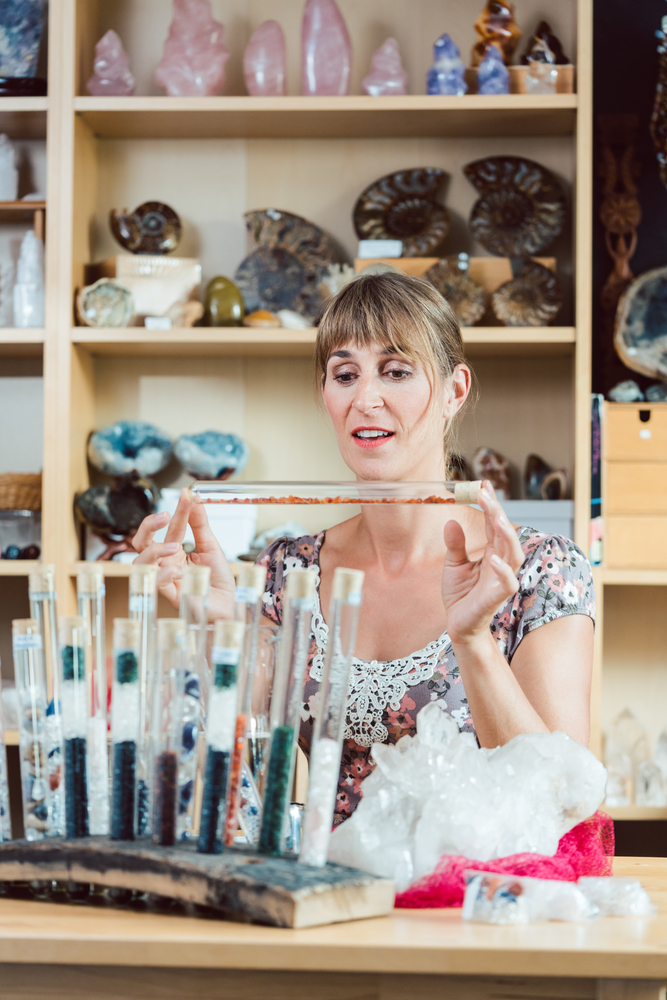 Young,Woman,Working,With,Gemstones,As,A,Hobby,In,Her