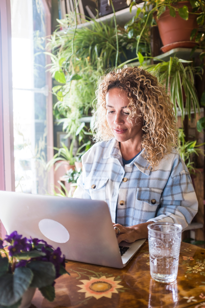 Adult,Woman,Work,At,Computer,Laptop,At,Home,In,Digital