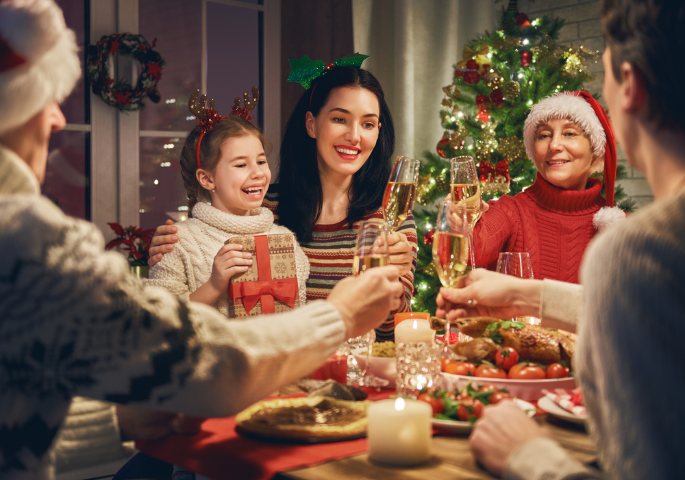 Merry,Christmas!,Happy,Family,Are,Having,Dinner,At,Home.,Celebration