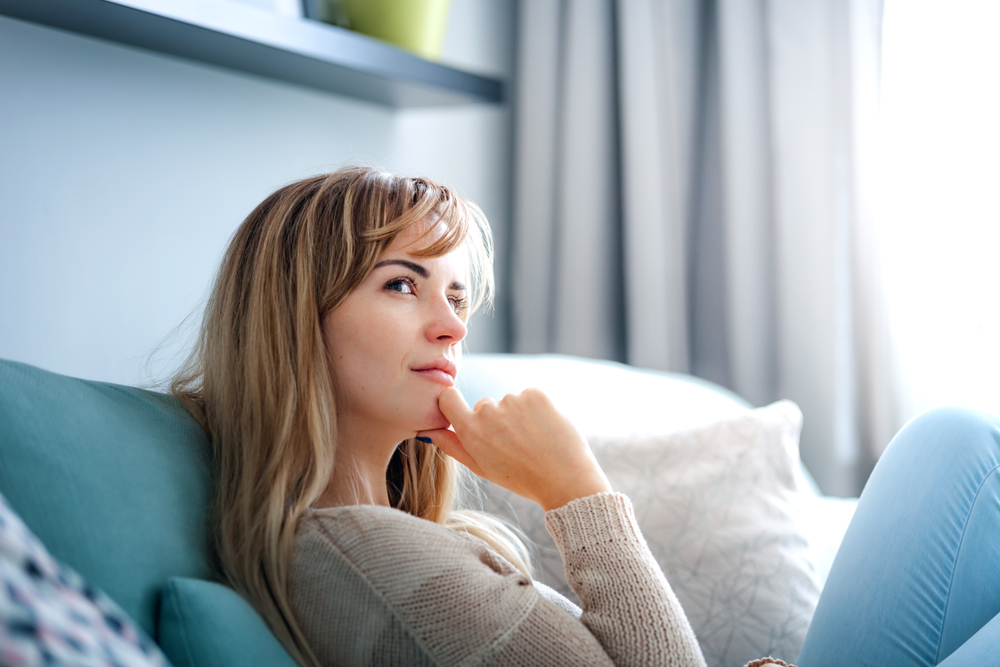 Woman,At,Home,Deep,In,Thoughts,Thinking,And,Planning