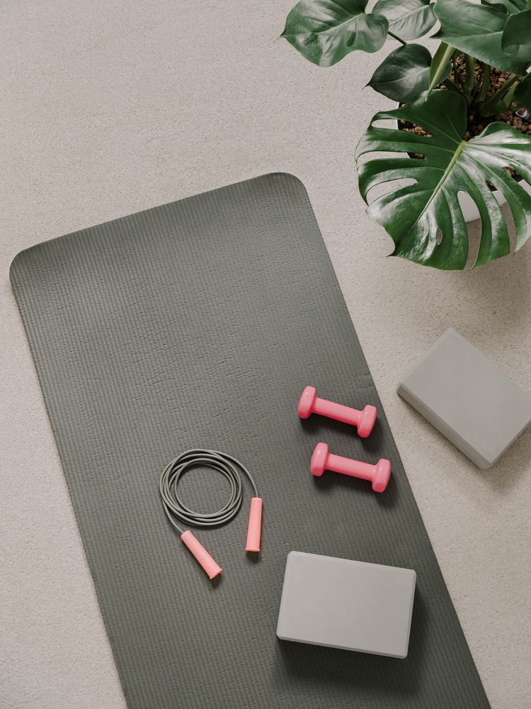 Stylish,Gray,And,Pink,Home,Fitness,Flat,Lay.,Top,View