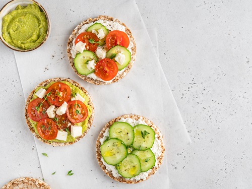 Vegetarian,Open,Sandwiches,With,Fresh,Vegetable,,Avocado,And,Tofu,Cheese