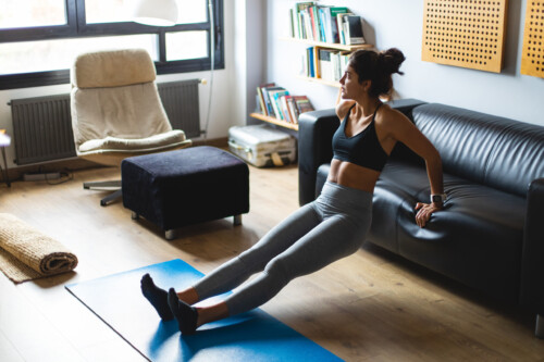 Fitness,Workout,At,Home.,Healthy,Fit,Young,Woman,Doing,Triceps