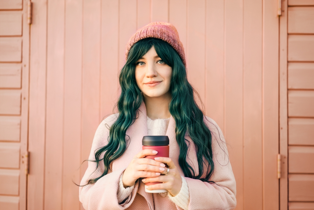 Stylish,Young,Smiling,Hipster,Woman,With,Color,Hair,Wearing,Trendy