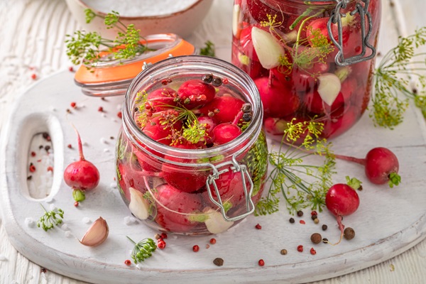 Homemade,Pickled,Radishes,Made,Of,Organic,And,Fresh,Vegetables.,Pickling