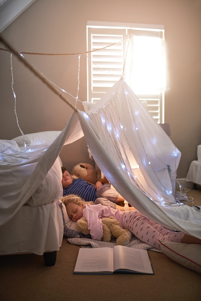Home,,Bedroom,And,Children,With,Sleeping,In,Tent,For,Rest,