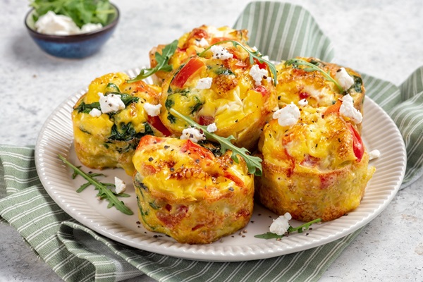Delicious,Egg,Muffins,With,Pepper,,Feta,Cheese,And,Spinach