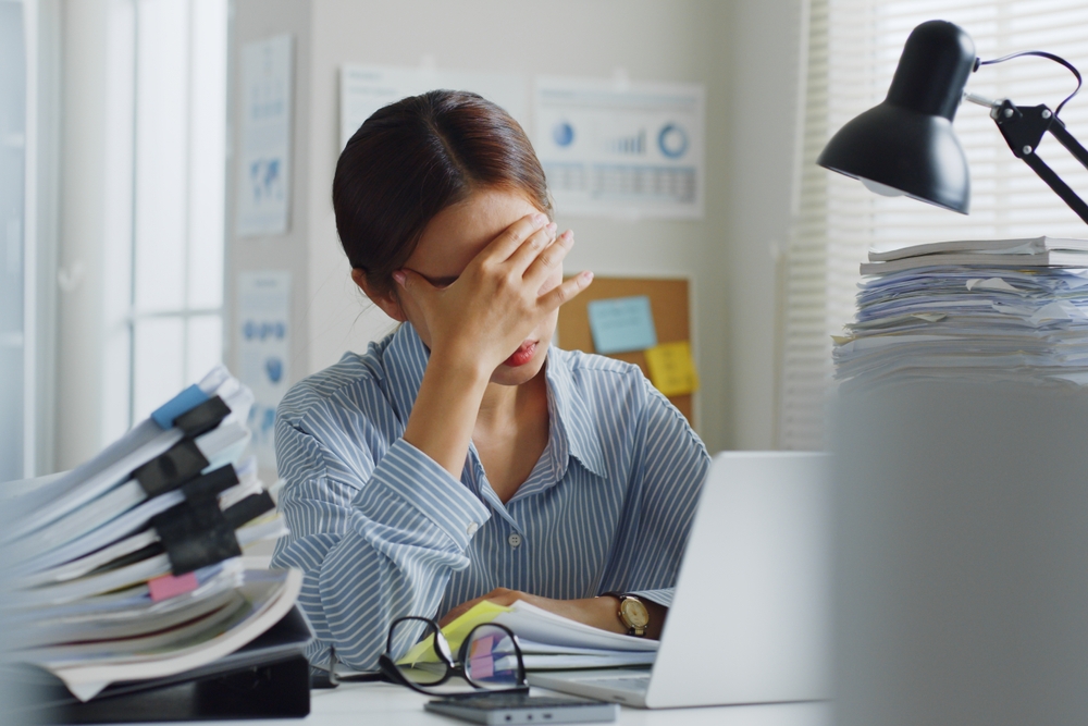 Tried,Young,Asian,Office,Employee,Feeling,Sick,And,Have,A