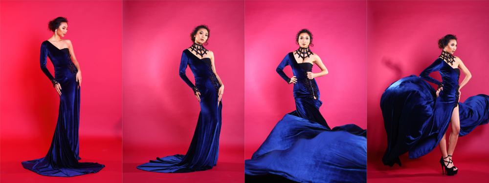 Full,Length,Deep,Blue,Velvet,Evening,Gown,Ball,Dress,In