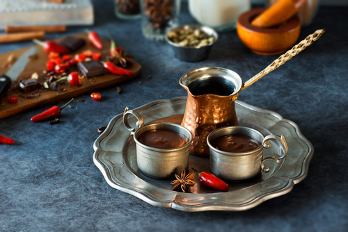 Spicy,Aztec,Or,Mexican,Hot,Chocolate,In,Two,Cups,On