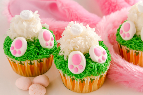 Three,Easter,Bunny,Butt,Cupcakes,Made,With,Lemon,Cake,Filled