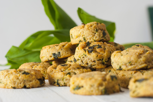 Scones,Of,Potato,And,Wild,Garlic,With,Wild,Garlic,Leaves